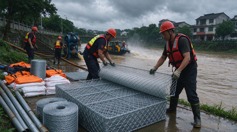 Changhu Jianghe Diluvium Praeventionis Products Delivers Gabion & Galvanized Mesh Materials ad interiorem Mongoliam tumultuarios INCILE Support Project